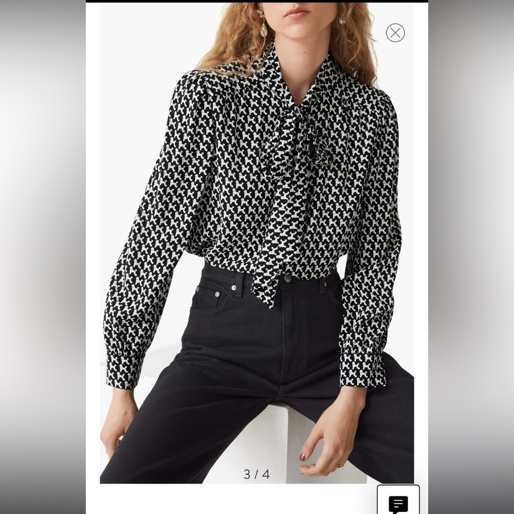 Neck Tie Poodle Print Blouse